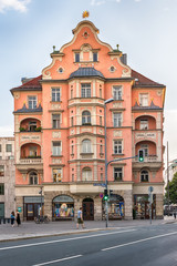 Fototapeta na wymiar Munich, Germany June 09, 2018: The ORAG-Haus is an administrative building and commercial building in the Angling District of Munich's Old Town.