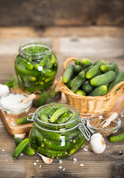 Pickled cucumbers in the jar 