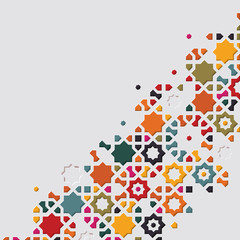 Arabic arabesque design greeting card for Ramadan Kareem. Islamic colorful template vector illustration.