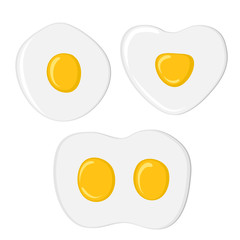 Fried eggs set. Isolated eggs on white background. Healthy nutritious breakfast. Yolk and white.