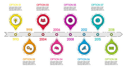 Business timeline template with hand drawn elements. Vector.