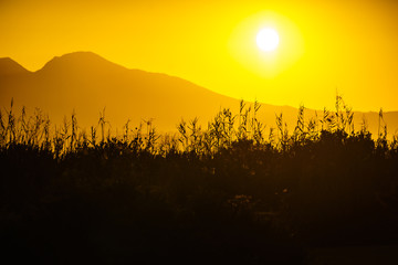 Obraz premium Sunrise over mountain hill