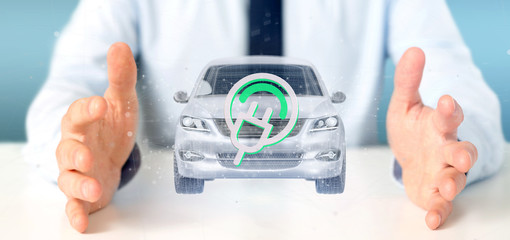 Man holding an Electric smartcar concept  3d rendering
