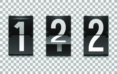 Mechanical scoreboard vector template with number 2; Flip countdown clock counter; White digit on black board with transparent shadow; Number two template 