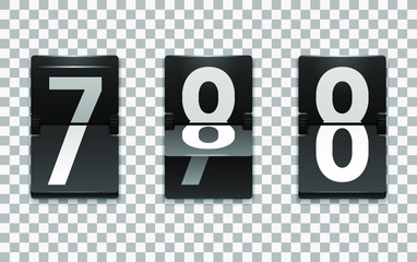 Mechanical scoreboard vector template with number 8; Flip countdown clock counter; White digit on black board with transparent shadow; Number eight template 