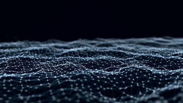 Futuristic polygonal background of low poly surface with connected dots and lines. Video 1080p - abstract 3d rendering.