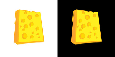 Cheese Block icon on black and white background