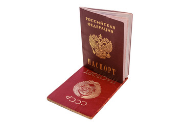 Russian and Soviet passports on a white background