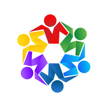 Logo teamwork people in a hug icon vector image template