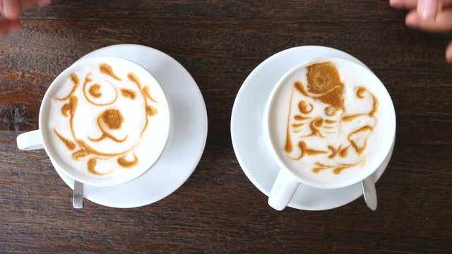 Serving Coffee With Latte Art On Foam In Coffee Shop