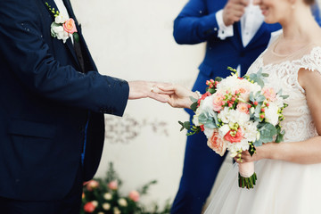 Bride and groom close up at wedding ceremony