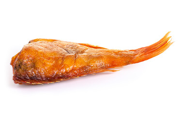 Smoked fish perch on white background isolation