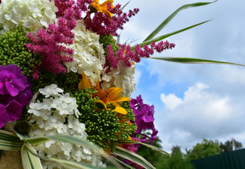 Bouquet on the sky background