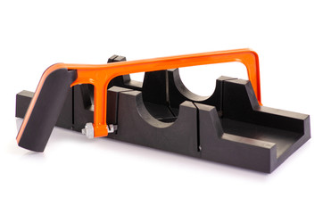 Plastic black miterbox on white background isolation