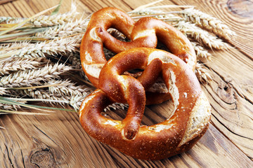 German pretzels with salt close-up on the table
