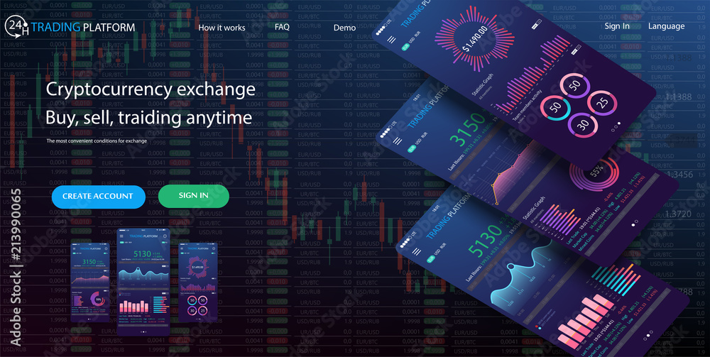 Poster website design template for trading platform.professional trader tools for successful trading.trade 