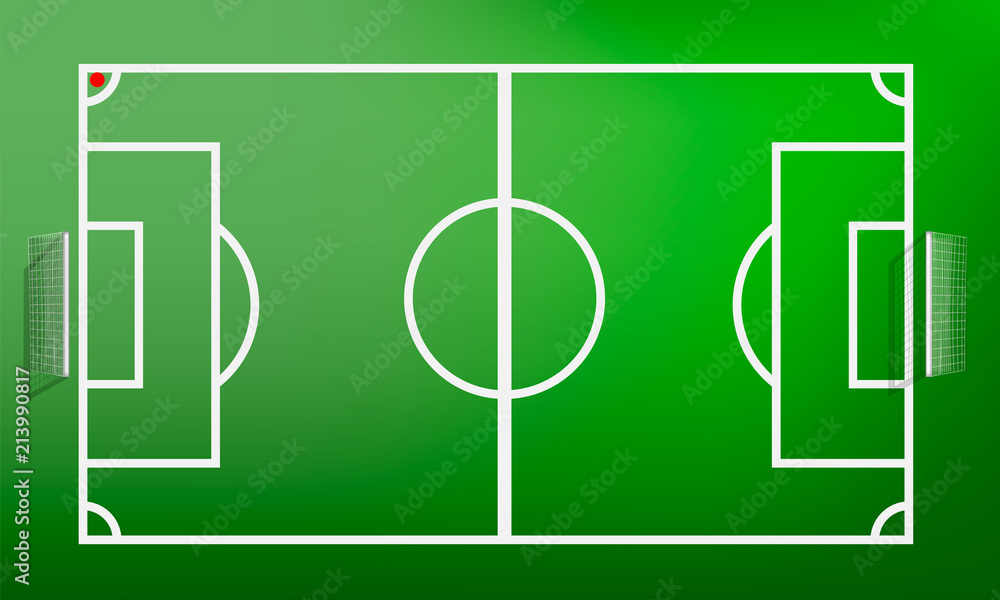 Poster top view football field concept background. realistic illustration of top view football field vector