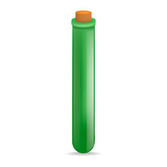 Green test tube mockup. Realistic illustration of green test tube vector mockup for web design isolated on white background