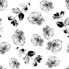 Black and White Abstract leaves silhouette seamless pattern