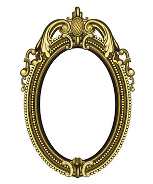 Gold vintage mirror isolated on white background. Vector illustration.