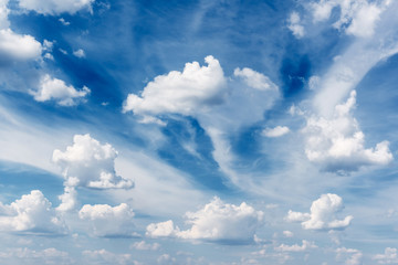 Blue sky background with fluffy clouds