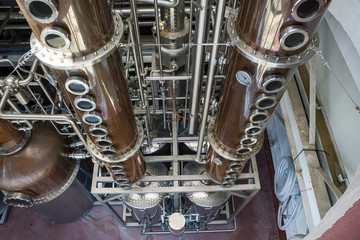Perspective shot of distillery used in process of producing spirits