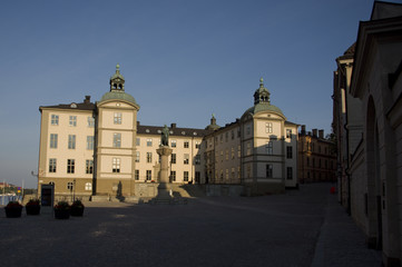 Fototapeta na wymiar Buildnings and landmarks on Riddarholmen and Old Town in Stockholm, Sweden