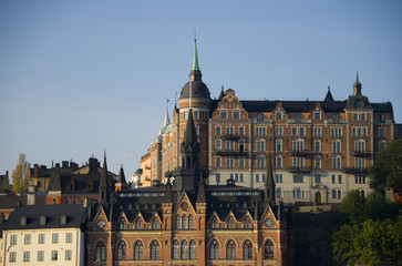 Old houses at Södermalm in Stockholm an early spring morning at sunsrise	