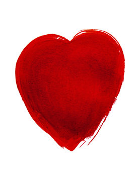 Bright red watercolor heart. Design element for Valentine's day.