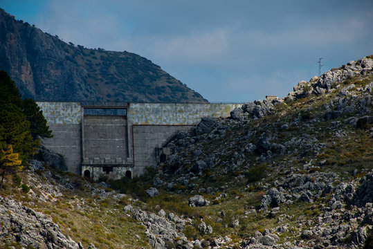 reservoir dam of andalusian white village grazalema, spain