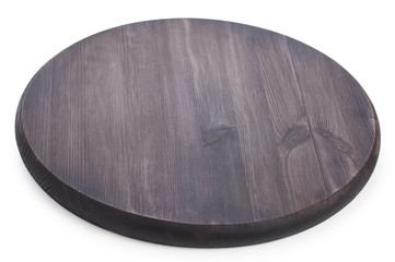 Vintage old wooden round cutting board isolated on a white background
