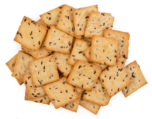 Сookies with linen seeds isolated on a white background top view, close up.
