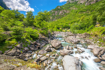 Bavona river with Swiss Alps in canton Ticino, Bavona valley, Switzerland, Europe