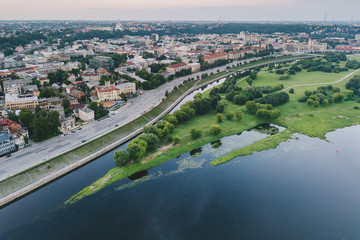 Aerial view of Nemunas Island in Kaunas, Lithuania
