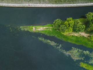 Aerial view of Nemunas Island in Kaunas, Lithuania