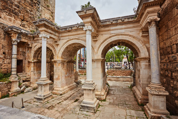 Fototapeta na wymiar View of Hadrian's Gate in old city of Antalya
