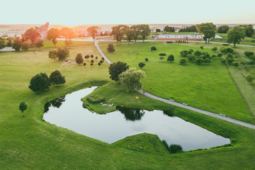Fototapeta na wymiar Aerial view of park near Kaunas IX fortress, Lithuania