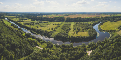 Aerial view of Nevezis river, Kaunas county, Lithuania