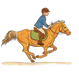 Illustration of a child riding on a small pony.