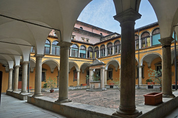 Fototapeta premium Italy, Bologna Santissimo Salvatore church complex cloister.