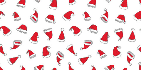 Christmas seamless pattern vector Santa hat scarf isolated illustration cartoon new year repeat wallpaper tile background red
