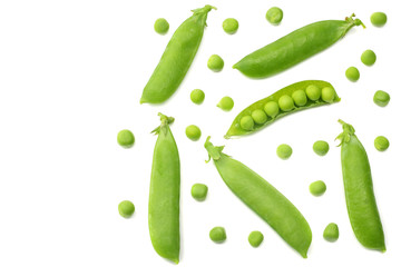 fresh green peas isolated on a white background. top view