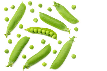 fresh green peas isolated on a white background. top view