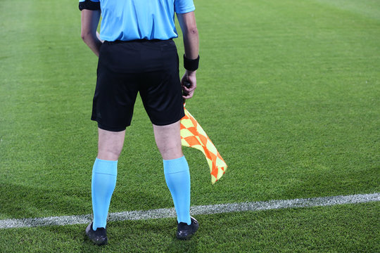 Linesman soccer referee with flags