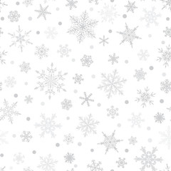 Fototapeta na wymiar Christmas seamless pattern of snowflakes, gray on white background.