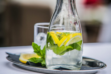 A refreshing summer citrus ice-cold drink.Close up