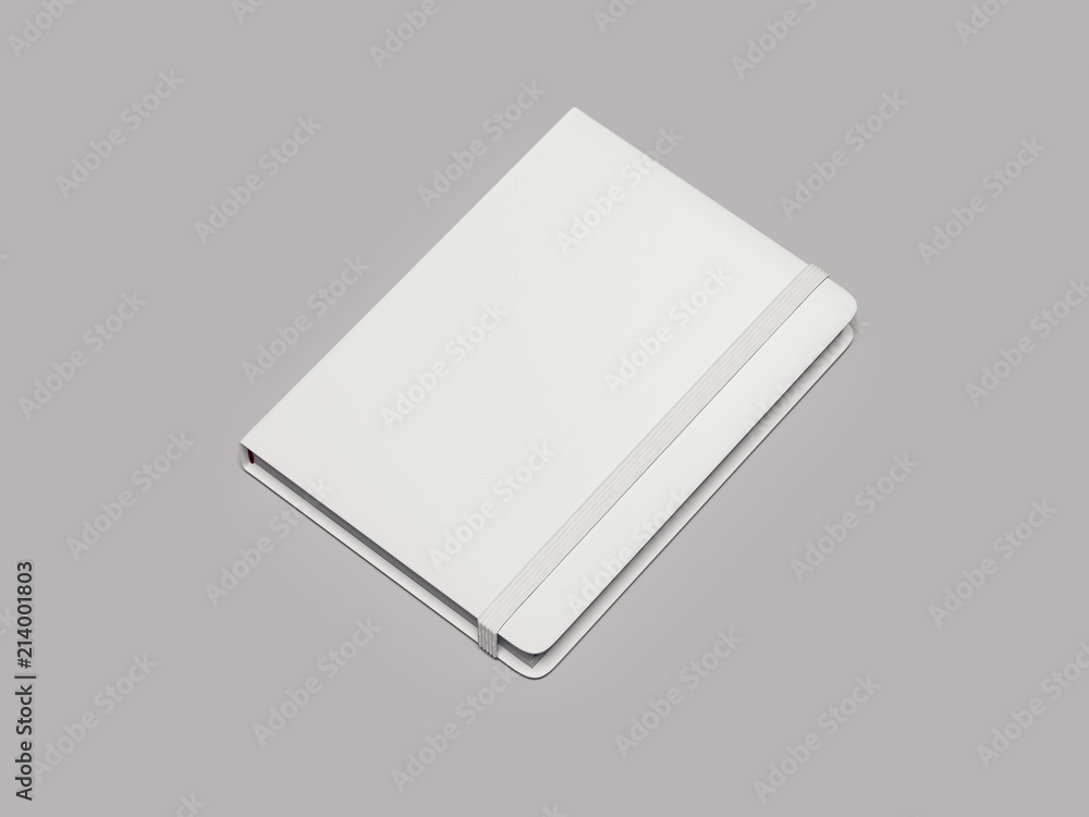 Aufkleber white notepad with white elastic on white background, 3d rendering.