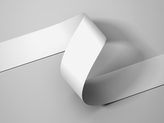 White paper ribbon on light gray background, 3d rendering.
