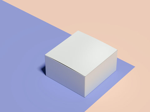 Closed Empty White Cardboard Box On Multicolour Background, 3d Rendering.