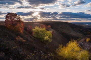 Obraz premium Autumn trees on chalky hills